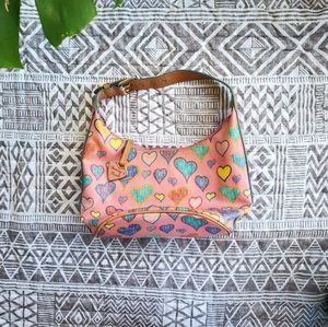Vintage Dooney and Bourke Women's Small Shoulder Bag Pink With Heart Monogram